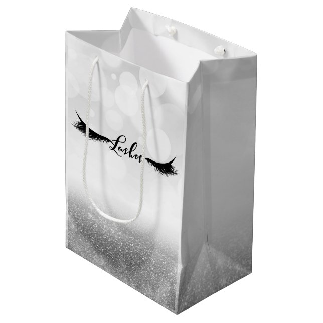 Lashes Eyelashes Erweiterungen Silber Schönheit Mittlere Geschenktüte (Vorderseite Schrägansicht)