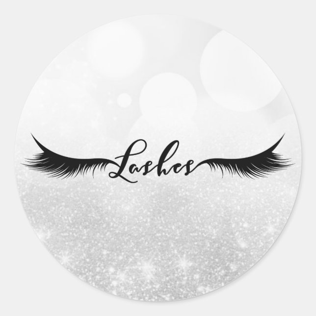 Lashes Eyelashes Erweiterungen Silber Schönheit Runder Aufkleber (Vorderseite)