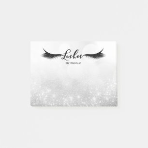 Lashes Eyelashes Silver Sparkle Glam Personalisier Post-it Klebezettel