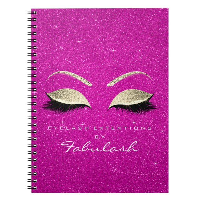 Lashes Glitzer Eyes Makeup Bright Pink Gold Name Notizblock (Vorderseite)