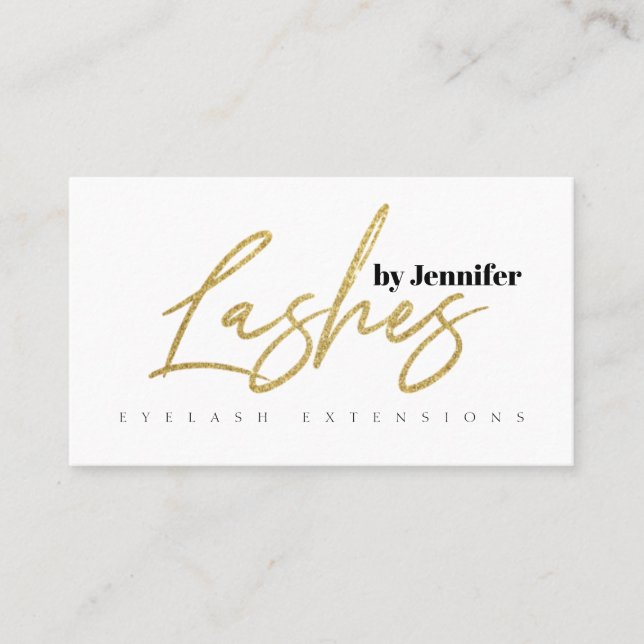 Lashes Gold Glitzer Typografie Script Eyelashes Visitenkarte (Vorderseite)