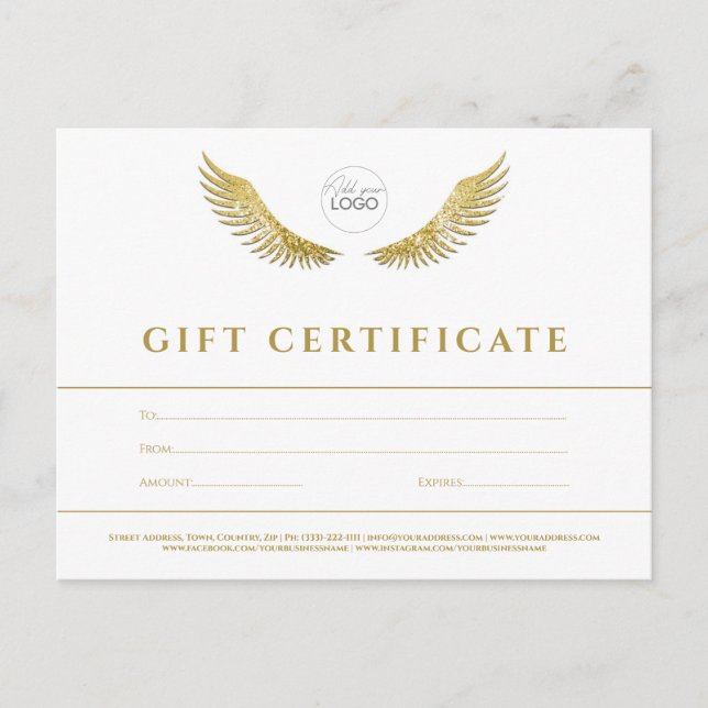 Lashes Gold Wings White Gutschein Postkarte (Vorderseite)
