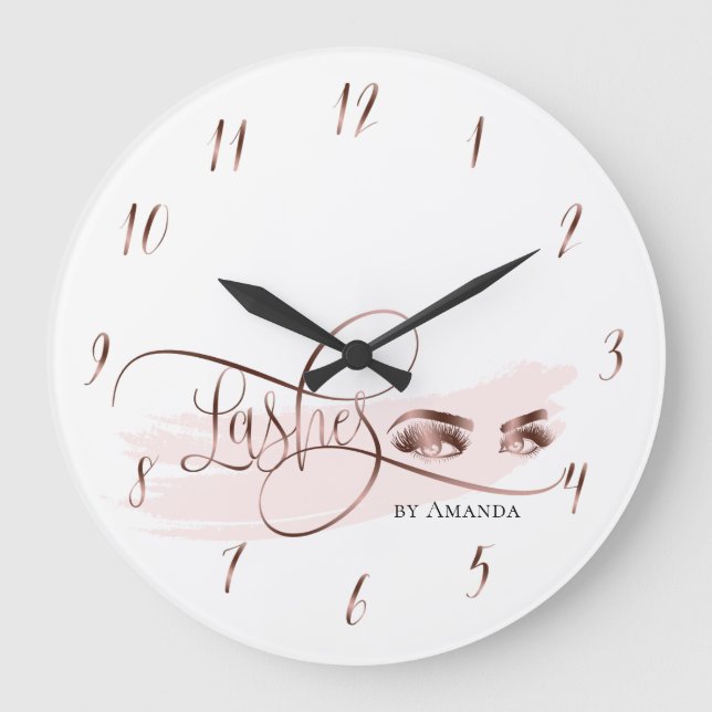 Lashes Makeup artist Beauty Eyes Rose Gold Große Wanduhr (Vorderseite)