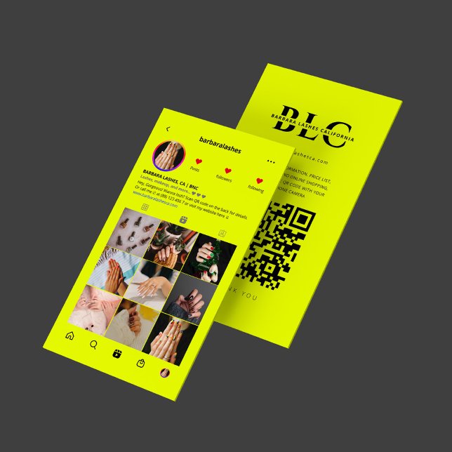 Lashes Makeup Artist Beauty Salon Neon Yellow IG Visitenkarte (Lashes Makeup Artist Beauty Salon Neon Yellow IG Business Card
)