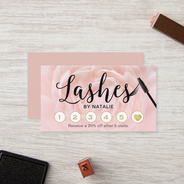 Lashes Makeup Artist Blush Pink Floral Loyalty Treuekarte (Vorderseite/Rückseite Beispiel)