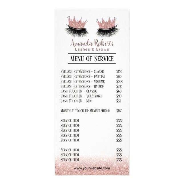 Lashes Makeup Artist Crown Eyelash Price Lists Werbekarte (Vorne)