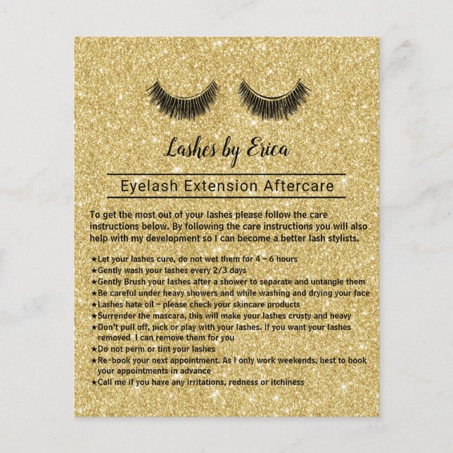 Lashes Makeup Artist Eyelash Aftercare Instruktion Flyer (Vorne)