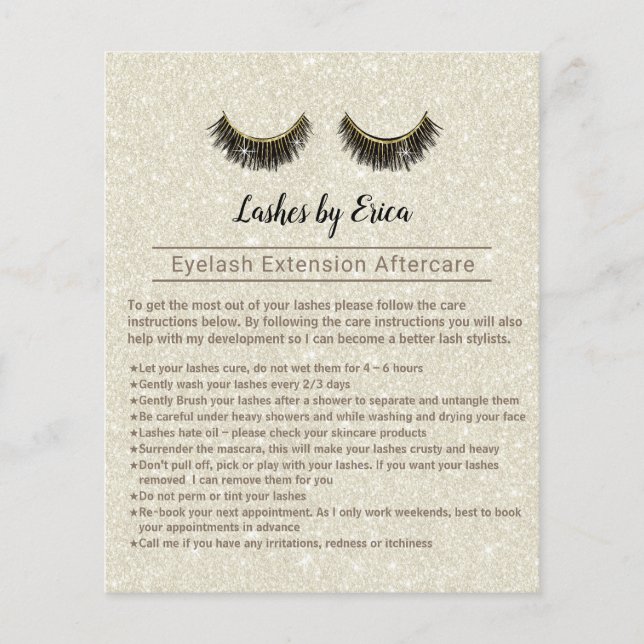 Lashes Makeup Artist Eyelash Aftercare Instruktion Flyer (Vorne)