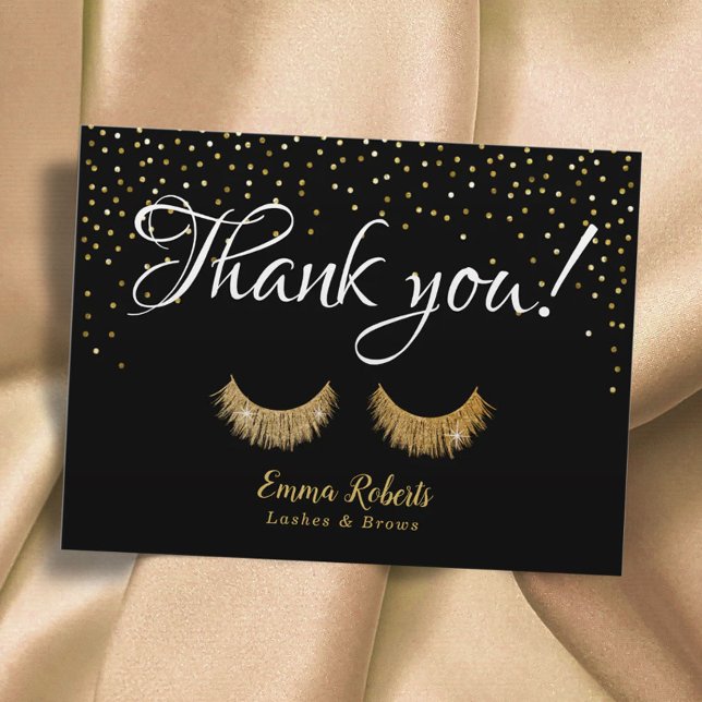 Lashes Makeup Artist Gold Confetti Vielen Dank Postkarte (Von Creator hochgeladen)