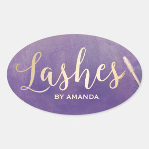 Lashes Makeup Artist Gold Script Elegant Lila Ovaler Aufkleber