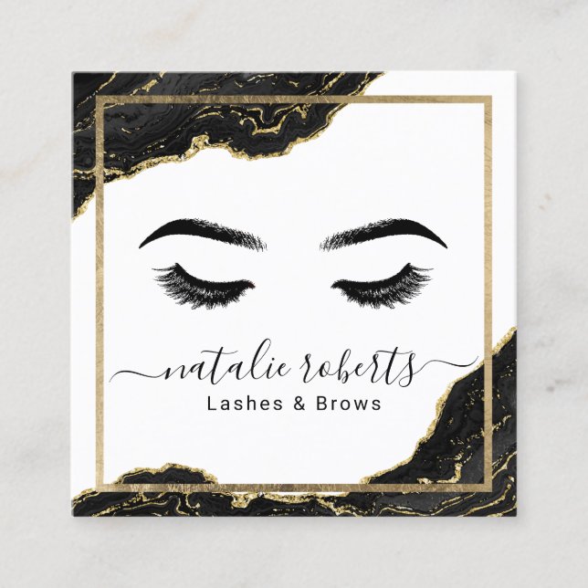 Lashes Makeup Artist Modern Black Gold Salon Quadratische Visitenkarte (Vorderseite)