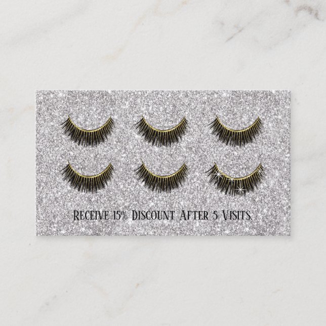 Lashes Makeup Artist Modern Silver Glitzer Loyalty Treuekarte (Vorderseite)