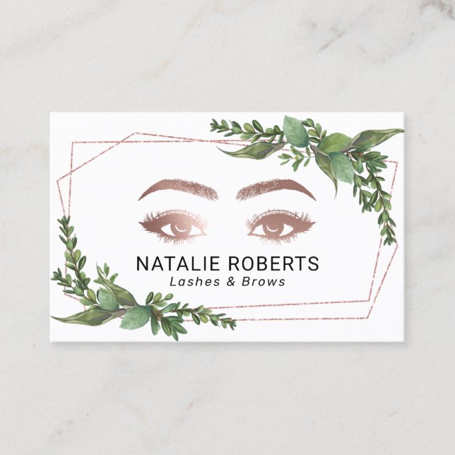 Lashes Makeup Artist Moderne geometrische Greeneri Visitenkarte (Vorderseite)