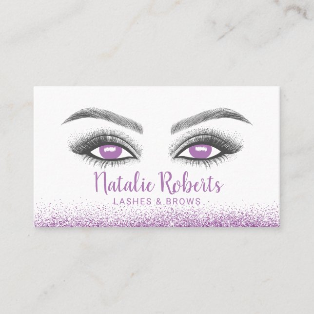 Lashes Makeup Artist Moderner Lila Glitzer Salon Visitenkarte (Vorderseite)