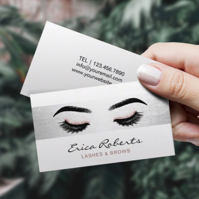 Lashes Makeup Artist Moderner Silberstreifen Visitenkarte (Von Creator hochgeladen)