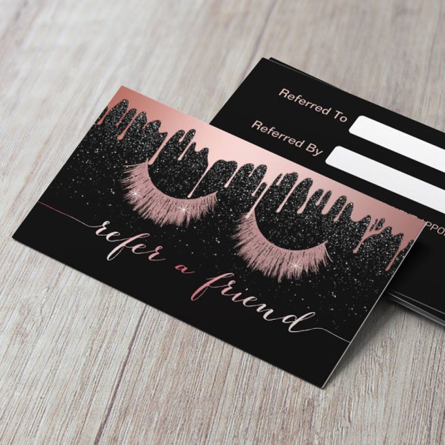 Lashes Makeup Artist Rose Gold Dripping Referenz Empfehlungskarte (Von Creator hochgeladen)