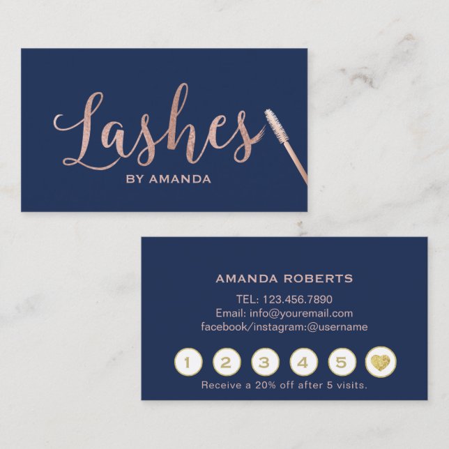 Lashes Makeup Artist Rose Gold Navy Loyalty Treuekarte (Vorne/Hinten)