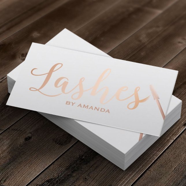 Lashes Makeup Artist Rose Gold Script Klasse Grau Visitenkarte (Von Creator hochgeladen)