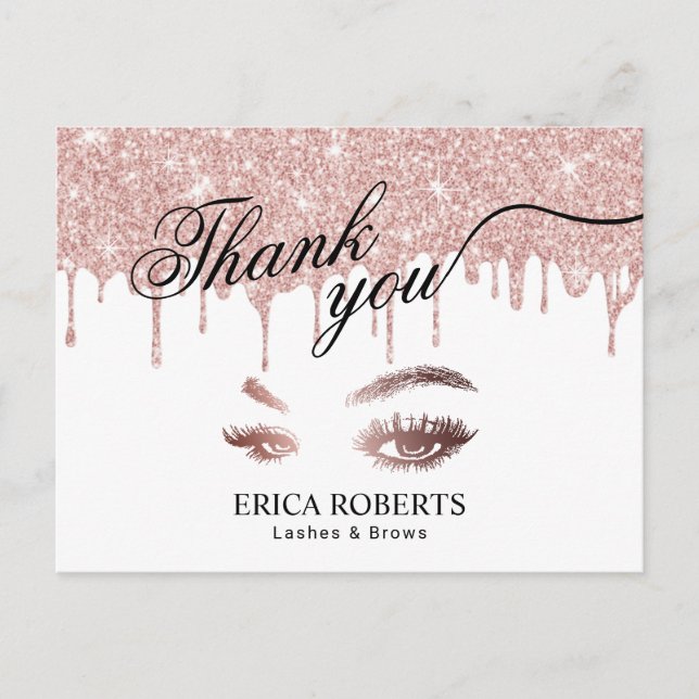 Lashes Makeup Artist Rose Gold Tropfen Vielen Dank Postkarte (Vorderseite)