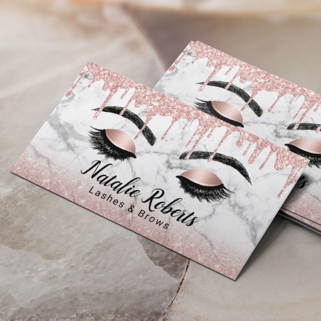 Lashes Makeup Artist Rose Gold Tropfen Weißer Marm Visitenkarte (Von Creator hochgeladen)