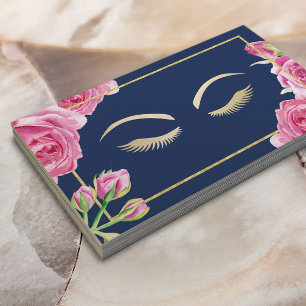 Lashes Makeup Artist Vintag Floral Navy Blau Visitenkarte
