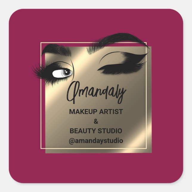 Lashes Makeup Beauty Shop Danke Marsala Quadratischer Aufkleber (Vorderseite)