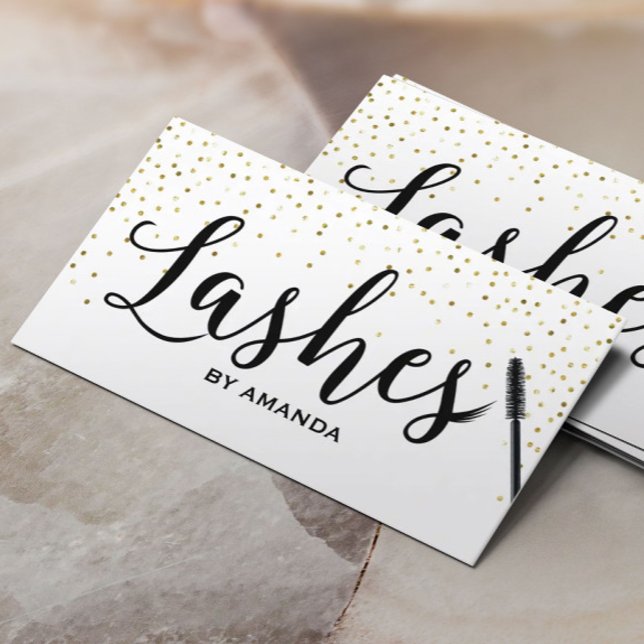Lashes Makeup Classy Script Modern Gold Confetti Visitenkarte (Von Creator hochgeladen)