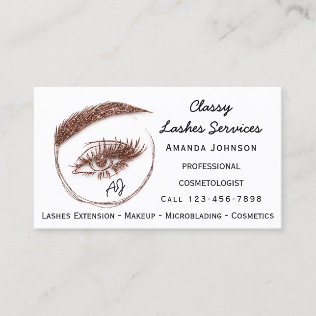 Lashes Makeup Microblade QrCode Monogram Whit Visitenkarte (Vorderseite)