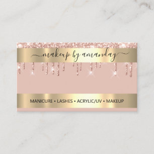 Lashes Makeup Nail Stylist Logo Glitzer Rose Gold Visitenkarte