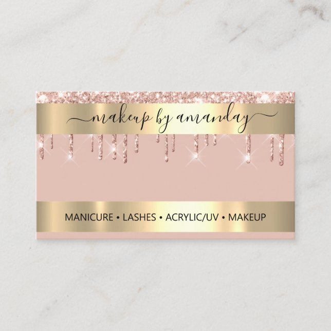 Lashes Makeup Nail Stylist Logo Glitzer Rose Gold Visitenkarte (Vorderseite)