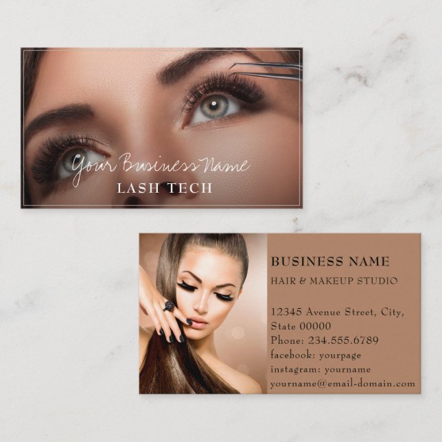 Lashes Makeup Nail Tech Aesthetic Modern Visitenkarte (Vorne/Hinten)