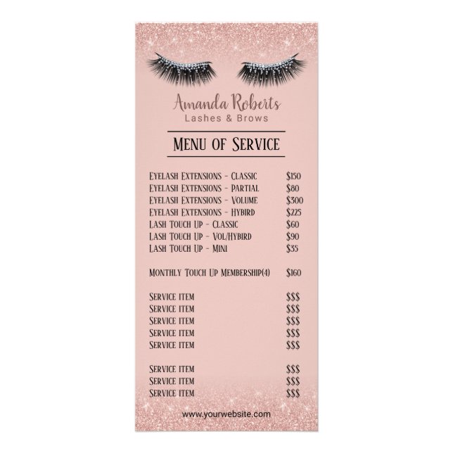 Lashes Makeup Rose Gold Eyelash Preise Werbekarte (Vorne)