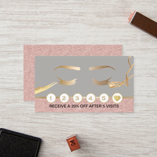 Lashes Makeup Rose Gold & Silver Loyalty Treuekarte (Vorderseite/Rückseite Beispiel)