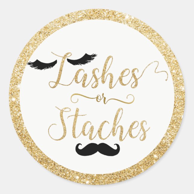 Lashes oder Staches Baby Shower Gender offenbaren  Runder Aufkleber (Vorderseite)