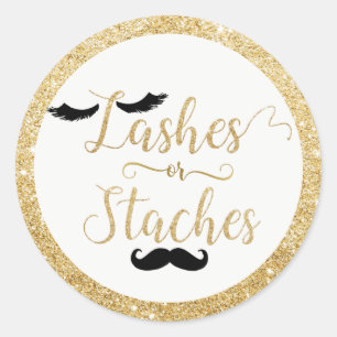 Lashes oder Staches Baby Shower Gender offenbaren  Runder Aufkleber