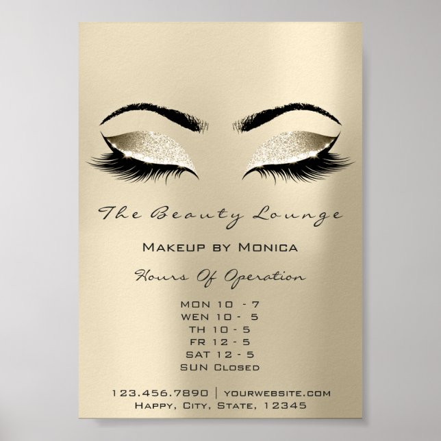 Lashes Öffnungszeiten Elfenbeinsalon Glitzer Poster (Vorne)