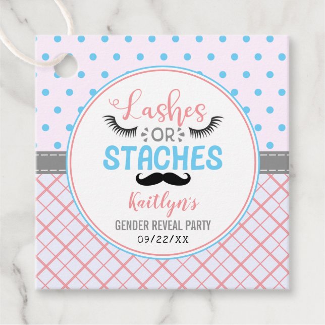 "Lashes or staches" Modernes Party zur Aufdeckung  Geschenkanhänger (Vorderseite)