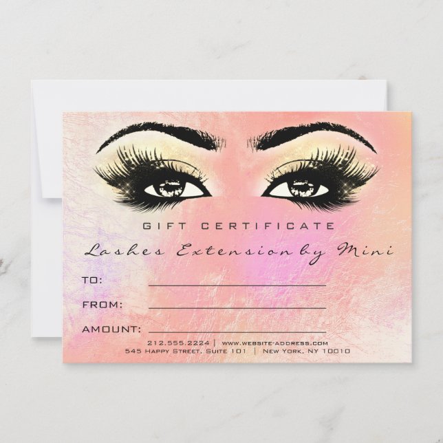 Lashes Peach Rose Gold Makeup Certificate Geschenk (Vorderseite)
