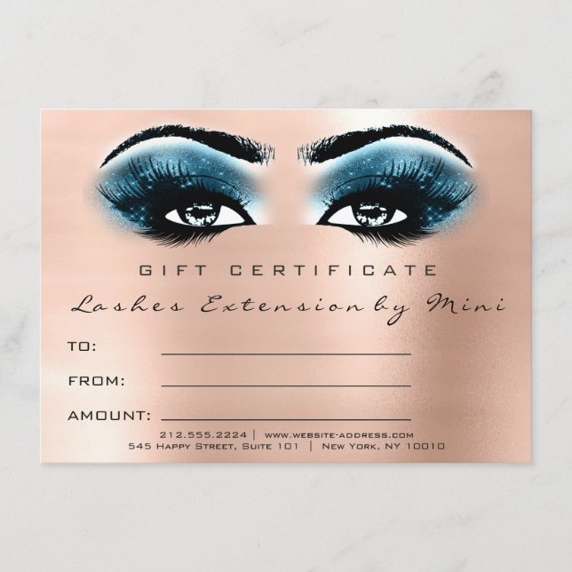 Lashes Pink Rose Blue Makeup Certificate Geschenk (Vorderseite)