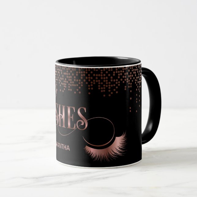 Lashes Rose Gold Typografie Makeup Artist Tasse (VorderseiteRechts)