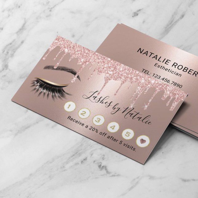 Lashes Salon Makeup Rose Gold Tropfen Loyalität Treuekarte (Von Creator hochgeladen)