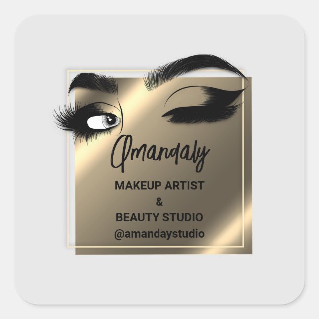 Lashes Schönheitssalon Danke Black Gold Grau Quadratischer Aufkleber (Vorderseite)