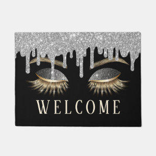 Lashes Schönheitssalon Silver Tropfen Schwarzer E Fußmatte