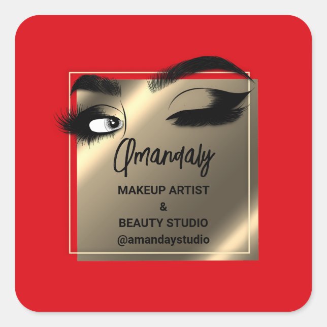 Lashes Schönheitsshop Danke Black Gold Red Quadratischer Aufkleber (Vorderseite)