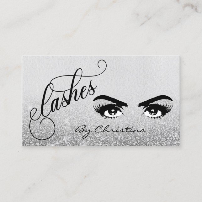 Lashes Script Silver Ombre Glitzer Eyelash Eyes Visitenkarte (Vorderseite)