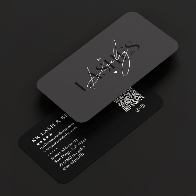 Lashes Tech Beauty Salon Elegante Signature Dunkel Visitenkarte (Lashes Tech Beauty Salon Elegant Signature Dark Business Card
)