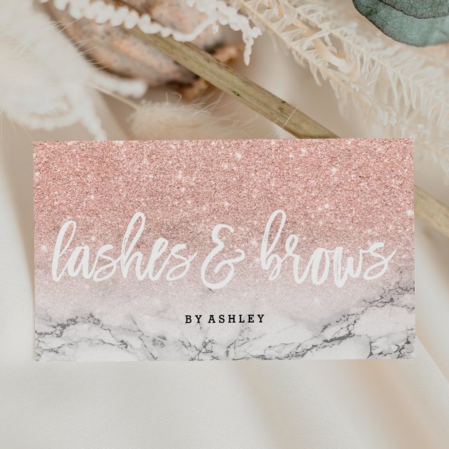Lashes typografische Rose Gold Glitzer Marmor Visitenkarte (Von Creator hochgeladen)