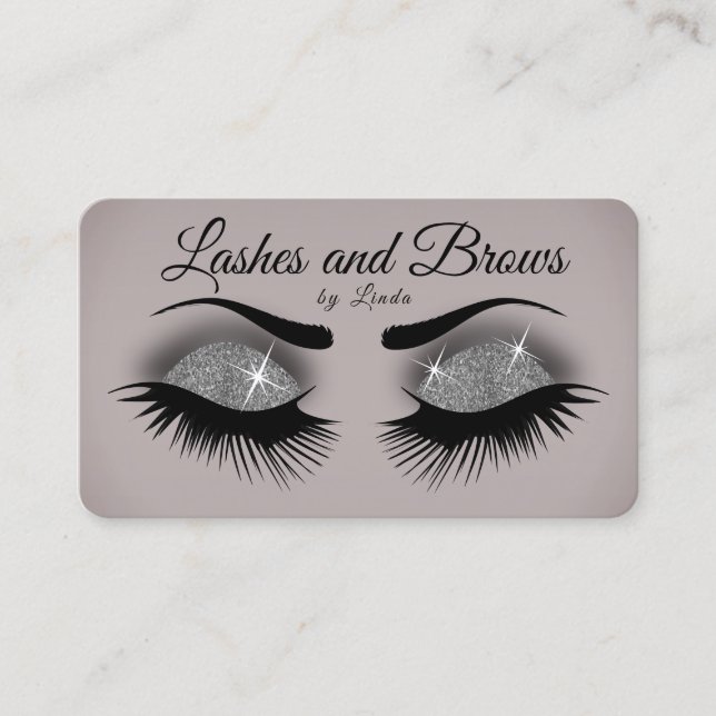 Lashes und braun - Smokey Grau Silver Glitzer Visitenkarte (Vorderseite)