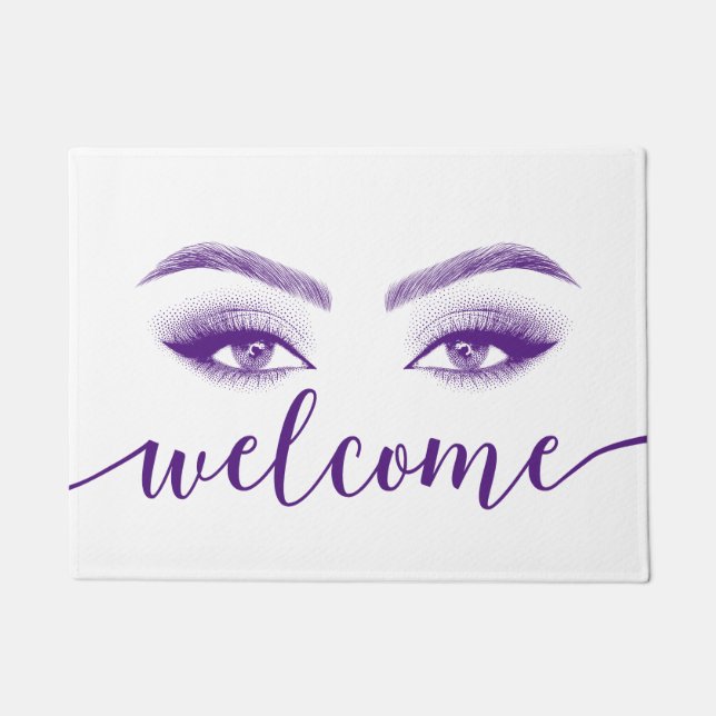 Lashes und Brows Beauty Salon Lila Skript Willkomm Fußmatte (Vorderseite)