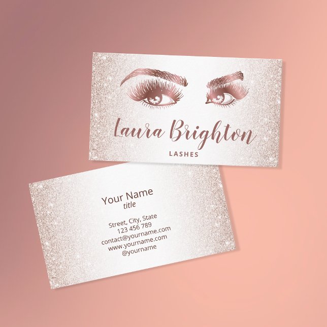 Lashes und Brows Makeup Rose Gold Glitzer Visitenkarte (Von Creator hochgeladen)
